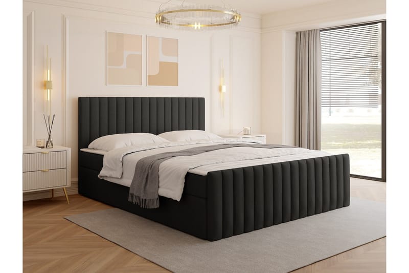 Calrosor Sengepakke Kontinentalseng med Oppbevaring 160x200 cm - Svart - Møbler - Senger - Komplett sengepakke