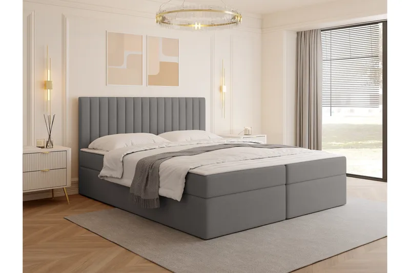 Calrosor Sengepakke Kontinentalseng med Oppbevaring 180x200 cm - Grå - Møbler - Senger - Komplett sengepakke