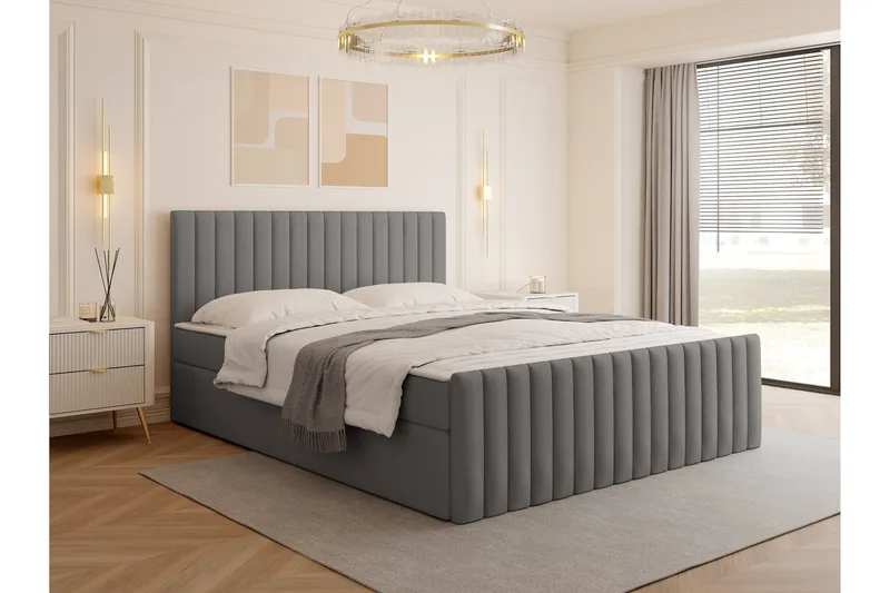 Calrosor Sengepakke Kontinentalseng med Oppbevaring 180x200 cm - Grå - Møbler - Senger - Komplett sengepakke