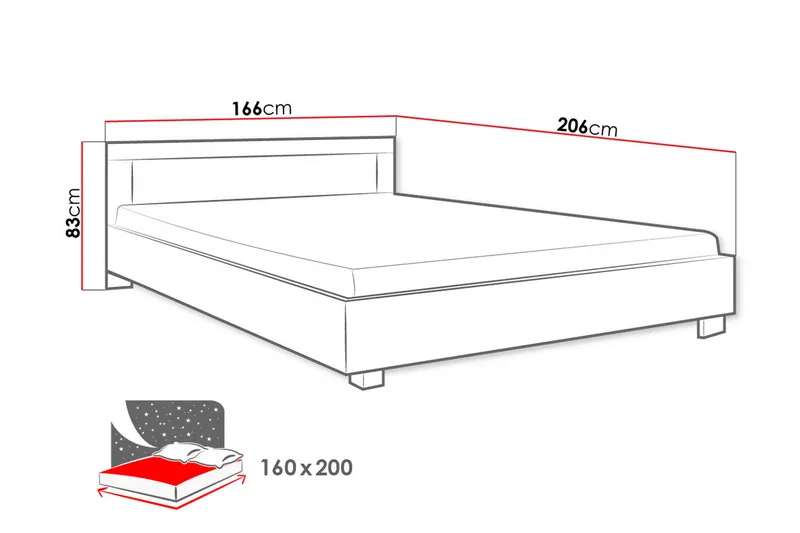 Cezar Seng 206x146x83 cm - Beige / Hvit - Møbler - Senger - Komplett sengepakke