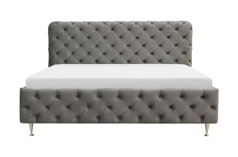 Chesterfield Komplett Sengpakke Sengeramme med Madrass 160x200 cm, Grå