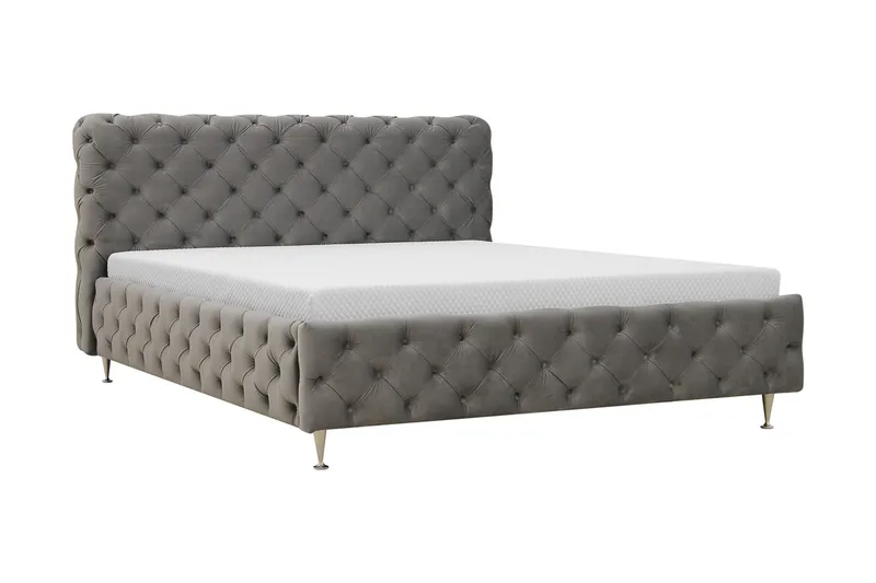 Chesterfield Komplett Sengpakke Sengeramme med Madrass 160x200 cm - Grå - Møbler - Senger - Komplett sengepakke