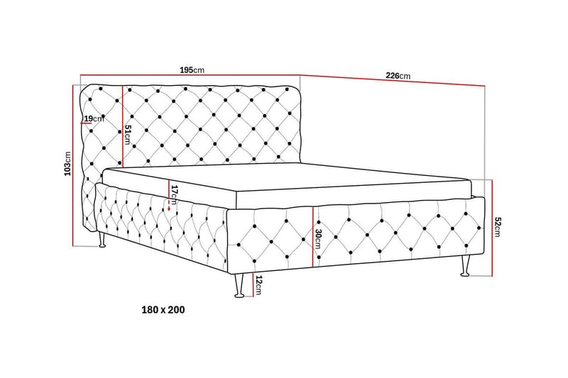 Chesterfield Komplett Sengpakke Sengeramme med Madrass 180x200 cm - Svart - Møbler - Senger - Komplett sengepakke