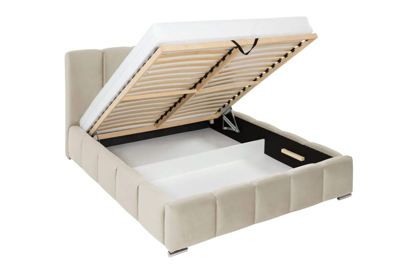 Cleaton sengeramme 160x200 cm med oppbevaring HVILA skummadrass og overmadrass i polyeterskum vendbar sommer- og vinterside og vaskbart trekk - Beige/hvit - Møbler - Senger - Komplett sengepakke