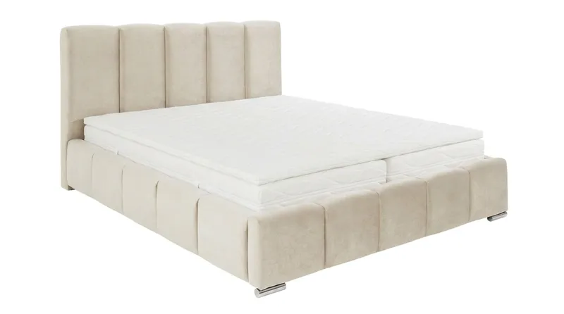 Cleaton sengeramme 160x200 cm med oppbevaring HVILA skummadrass og overmadrass i polyeterskum vendbar sommer- og vinterside og vaskbart trekk, Beige/hvit