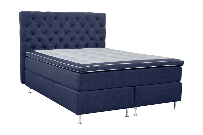 Coral Sengepakke – Kontinentalseng 180x200 cm i Stoff med Sengegavl + Overmadrass, Blå