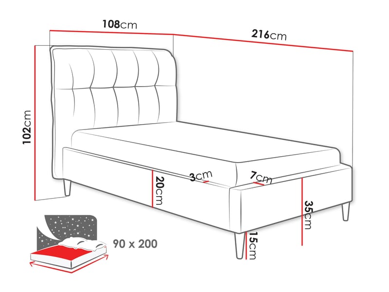 Deyros sengeramme 90x200 cm - grå - Møbler - Senger - Sengeramme & sengestamme