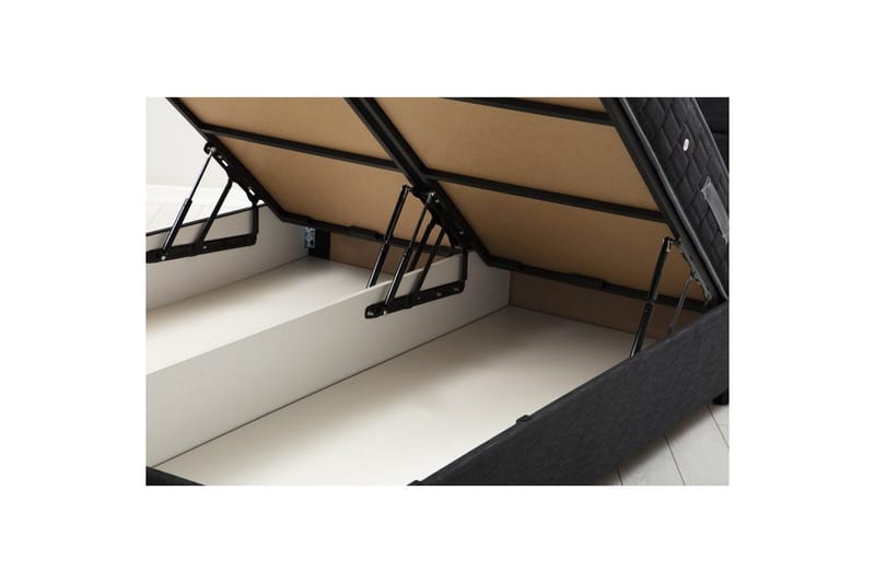 Dobbel madrass, base og hodegjerde Sonyi Sett Antrasitt - 150 x 114 x 200 cm - Møbler - Senger - Sengeramme & sengestamme