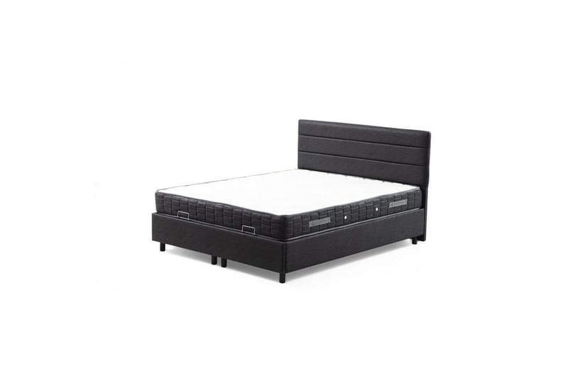 Dobbel madrass, base og hodegjerde Sonyi Sett Antrasitt - 160 x 114 x 200 cm - Møbler - Senger - Komplett sengepakke