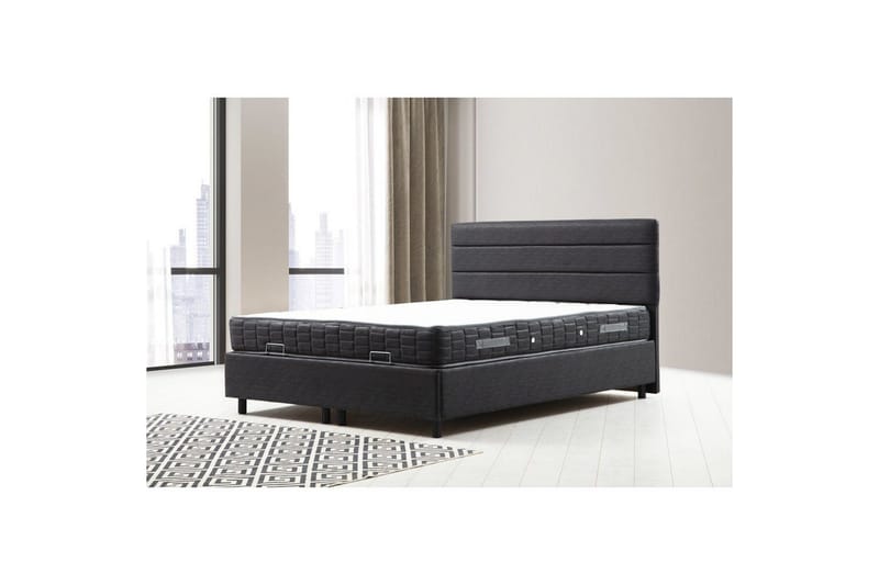 Dobbel madrass, base og hodegjerde Sonyi Sett Antrasitt - 160 x 114 x 200 cm - Møbler - Senger - Komplett sengepakke