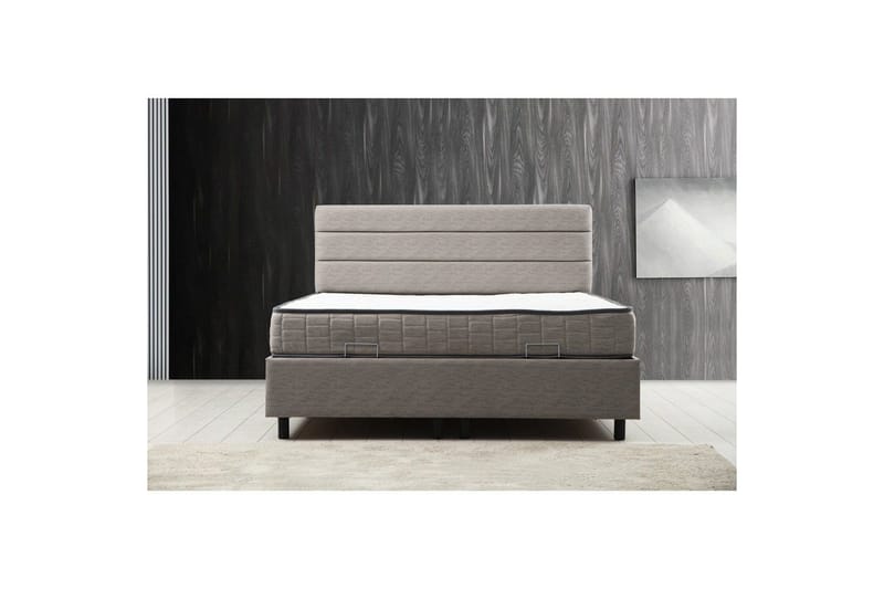 Dobbel madrass, base og hodegjerde Sonyi Sett Lys Grå - 150 x 114 x 200 cm - Møbler - Senger - Sengeramme & sengestamme