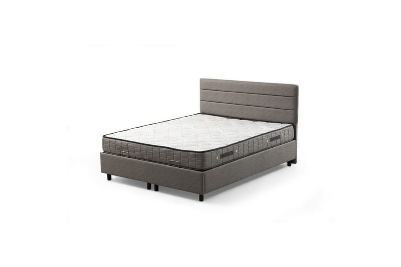 Dobbel madrass, base og hodegjerde Sonyi Sett Lys Grå - 160 x 114 x 200 cm - Møbler - Senger - Sengeramme & sengestamme