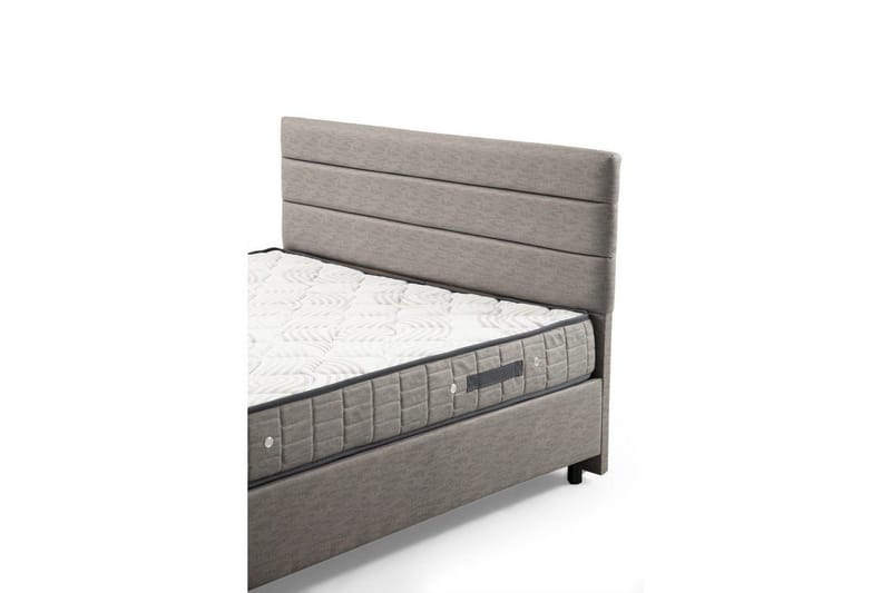 Dobbel madrass, base og hodegjerde Sonyi Sett Lys Grå - 160 x 114 x 200 cm - Møbler - Senger - Sengeramme & sengestamme
