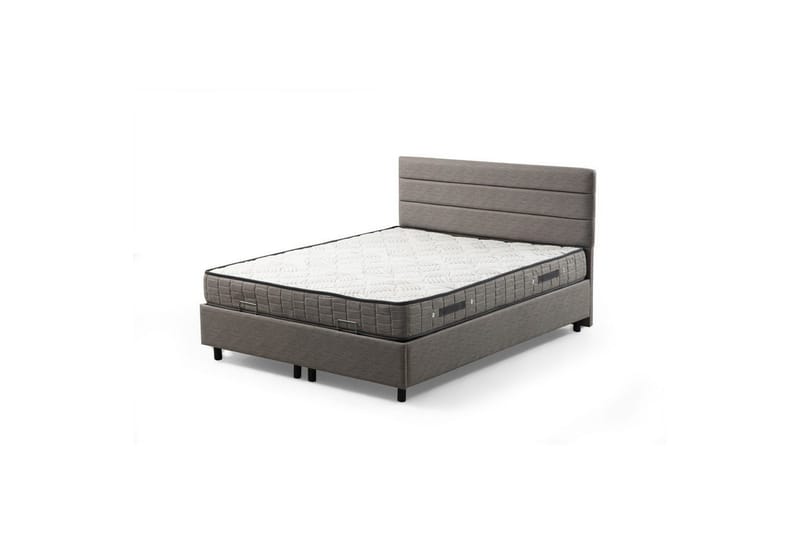 Dobbel madrass, base og hodegjerde Sonyi Sett Lys Grå - 160 x 114 x 200 cm - Møbler - Senger - Komplett sengepakke