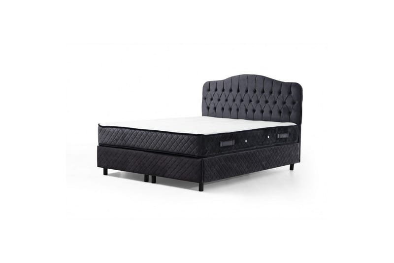 Dobbel madrass, base og hodegjerde Subato Set (140 x 125 x 200 cm) Antrasitt - Antrasitt - Møbler - Senger - Komplett sengepakke