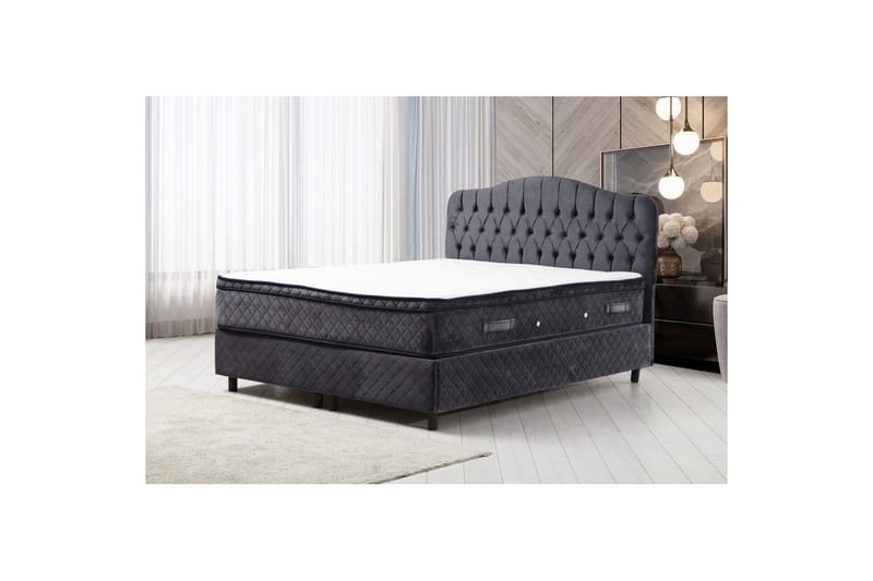 Dobbel madrass, base og hodegjerde Subato-sett Antrasitt - 140 x 125 x 200 cm - Møbler - Senger - Komplett sengepakke