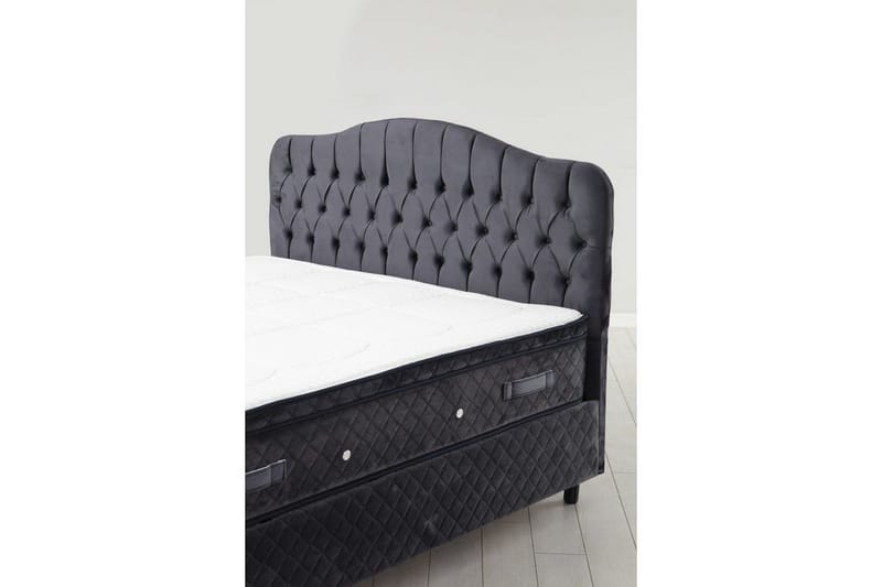Dobbel madrass, base og hodegjerde Subato-sett Antrasitt - 140 x 125 x 200 cm - Møbler - Senger - Komplett sengepakke
