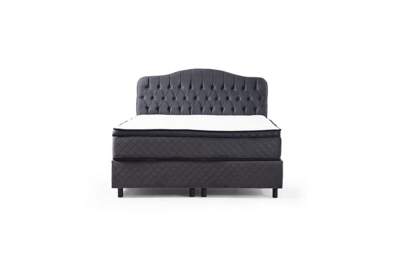 Dobbel madrass, base og hodegjerde Subato-sett Antrasitt - 140 x 125 x 200 cm - Møbler - Senger - Komplett sengepakke