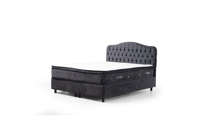 Dobbel madrass, base og hodegjerde Subato-sett Antrasitt - 150 x 125 x 200 cm - Møbler - Senger - Komplett sengepakke