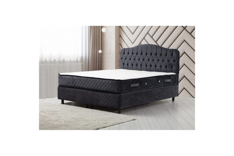 Dobbel madrass, base og hodegjerde Subato-sett Antrasitt - 160 x 125 x 200 cm - Møbler - Senger - Komplett sengepakke