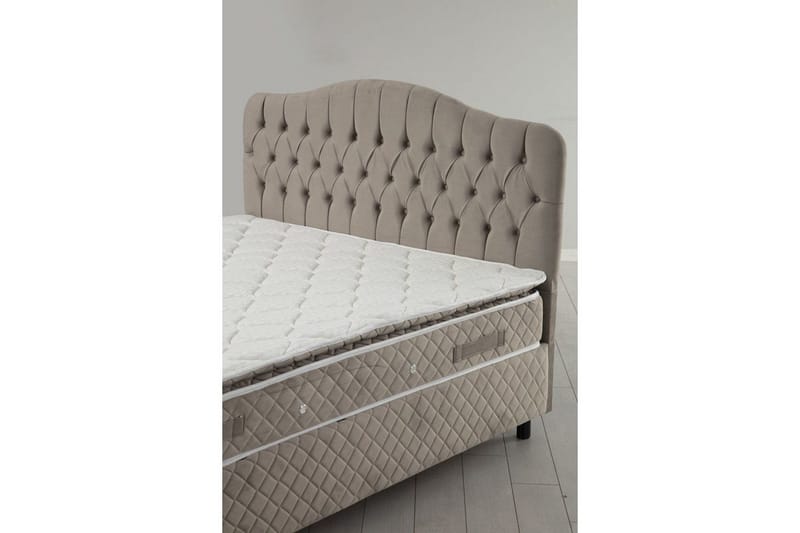 Dobbel madrass, base og hodegjerde Subato-sett Beige - 140 x 125 x 200 cm - Møbler - Senger - Komplett sengepakke