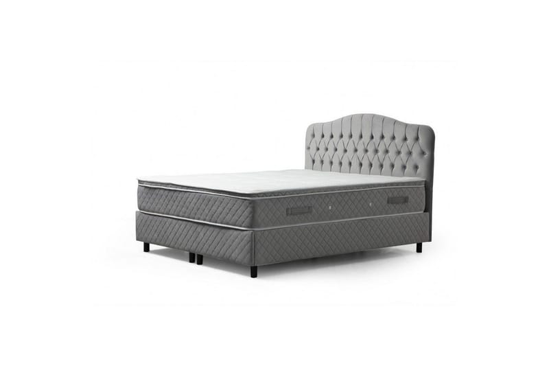 Dobbel madrass, base og hodegjerde Subato-sett Grå - 140 x 125 x 200 cm - Møbler - Senger - Komplett sengepakke