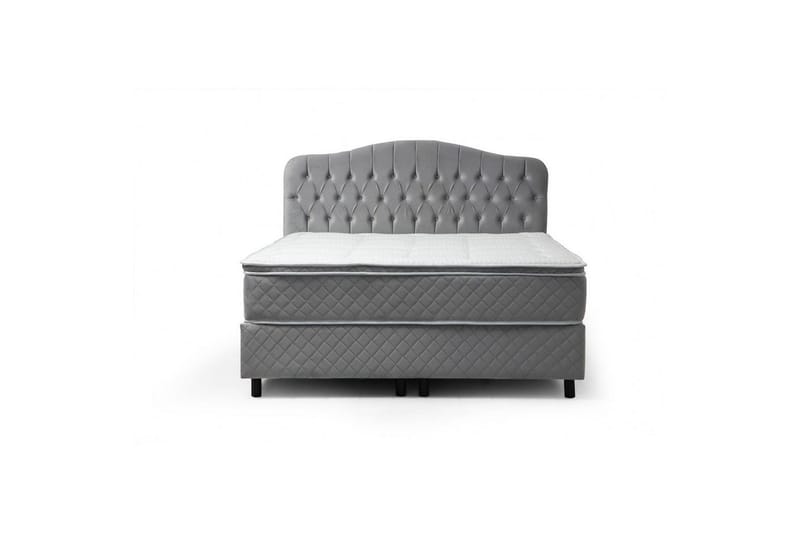 Dobbel madrass, base og hodegjerde Subato-sett Grå - 140 x 125 x 200 cm - Møbler - Senger - Komplett sengepakke