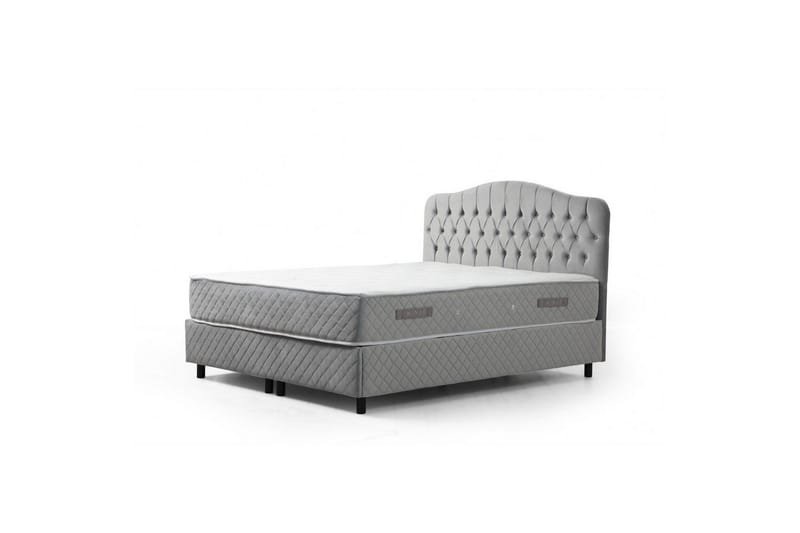 Dobbel madrass, base og hodegjerde Subato-sett Grå - 140 x 125 x 200 cm - Møbler - Senger - Komplett sengepakke