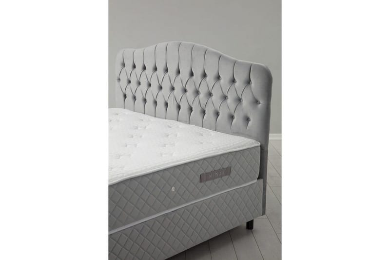 Dobbel madrass, base og hodegjerde Subato-sett Grå - 140 x 125 x 200 cm - Møbler - Senger - Komplett sengepakke