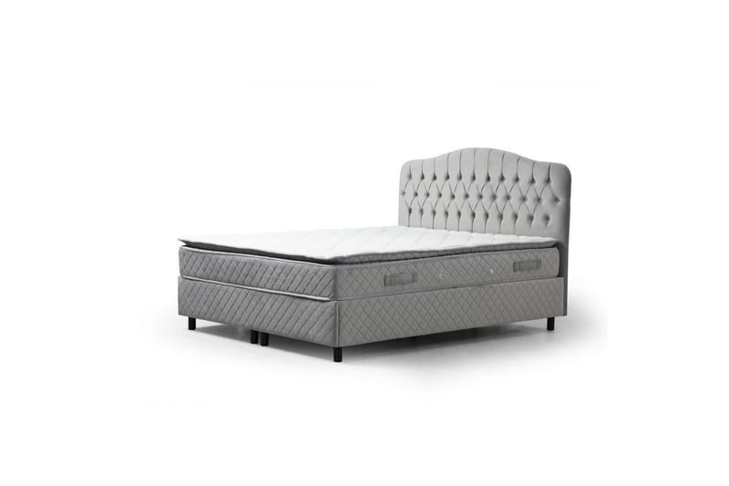 Dobbel madrass, base og hodegjerde Subato-sett Grå - 140 x 125 x 200 cm - Møbler - Senger - Komplett sengepakke