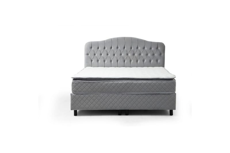Dobbel madrass, base og hodegjerde Subato-sett Grå - 140 x 125 x 200 cm - Møbler - Senger - Komplett sengepakke