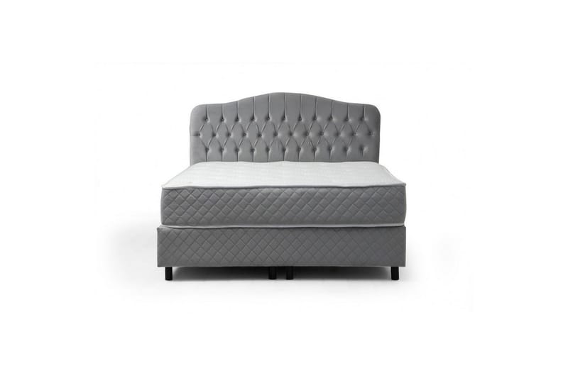 Dobbel madrass, base og hodegjerde Subato-sett Grå - 160 x 125 x 200 cm - Møbler - Senger - Komplett sengepakke