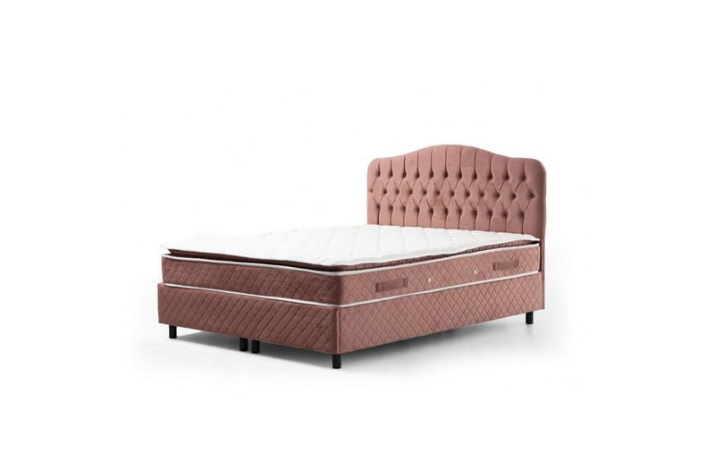 Dobbel madrass, base og hodegjerde Subato-sett Støvrosa - 140 x 125 x 200 cm - Møbler - Senger - Komplett sengepakke