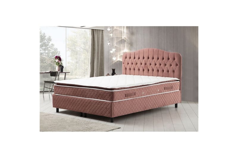 Dobbel madrass, base og hodegjerde Subato-sett Støvrosa - 140 x 125 x 200 cm - Møbler - Senger - Komplett sengepakke
