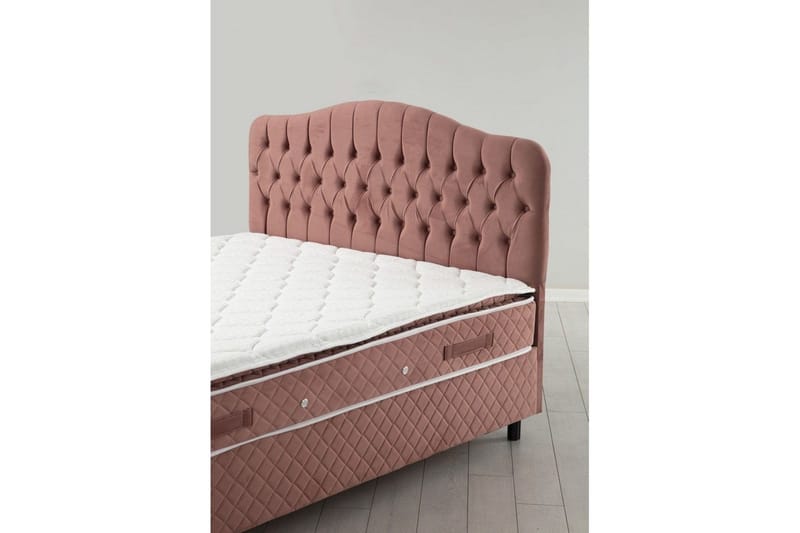 Dobbel madrass, base og hodegjerde Subato-sett Støvrosa - 140 x 125 x 200 cm - Møbler - Senger - Komplett sengepakke