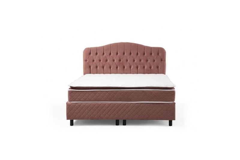 Dobbel madrass, base og hodegjerde Subato-sett Støvrosa - 140 x 125 x 200 cm - Møbler - Senger - Komplett sengepakke