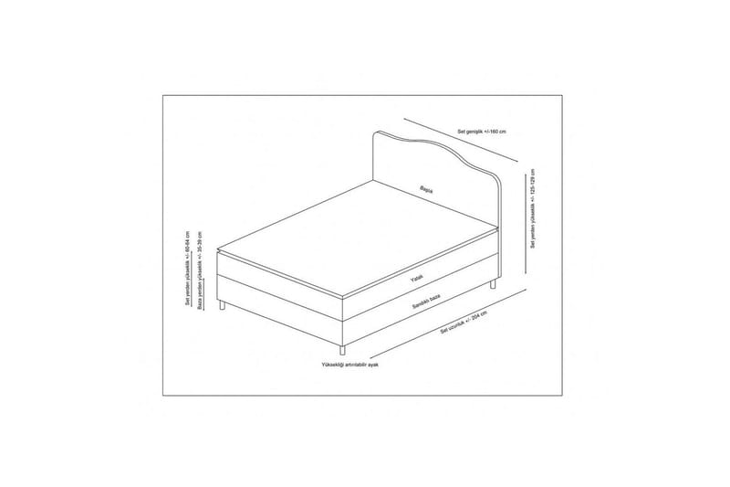 Dobbel madrass, base og hodegjerde Subato-sett Støvrosa - 140 x 125 x 200 cm - Møbler - Senger - Komplett sengepakke