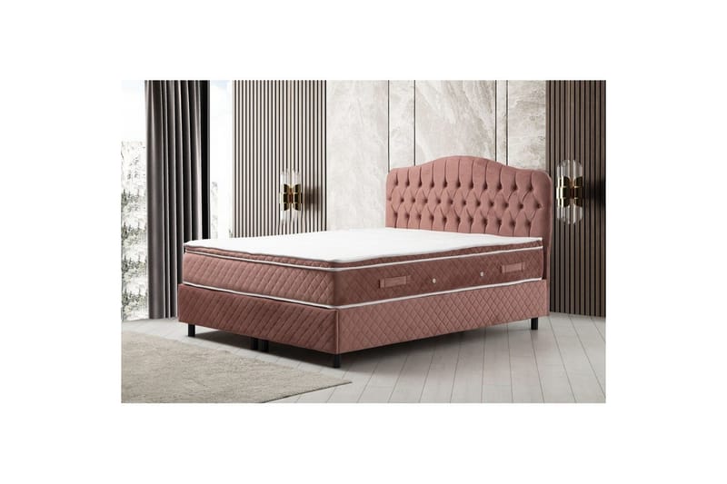 Dobbel madrass, base og hodegjerde Subato-sett Støvrosa - 160 x 125 x 200 cm - Møbler - Senger - Komplett sengepakke