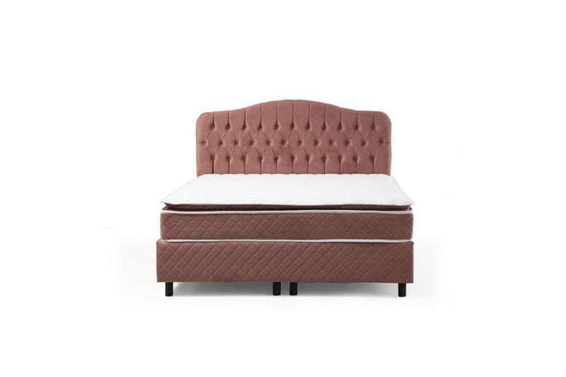 Dobbel madrass, base og hodegjerde Subato-sett Støvrosa - 160 x 125 x 200 cm - Møbler - Senger - Komplett sengepakke
