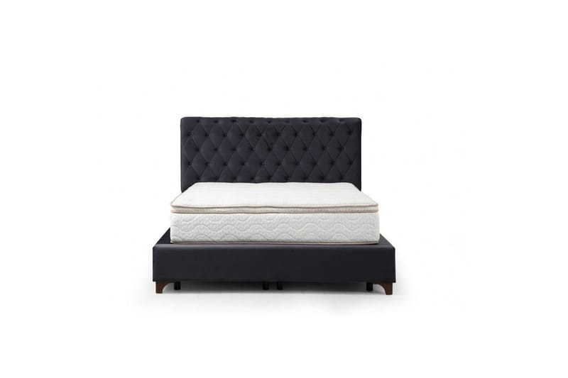 Dobbel madrass, base og hodegjerde Subra-sett Antrasitt 140 x 200 cm - 140 x 200 cm - Møbler - Senger - Komplett sengepakke
