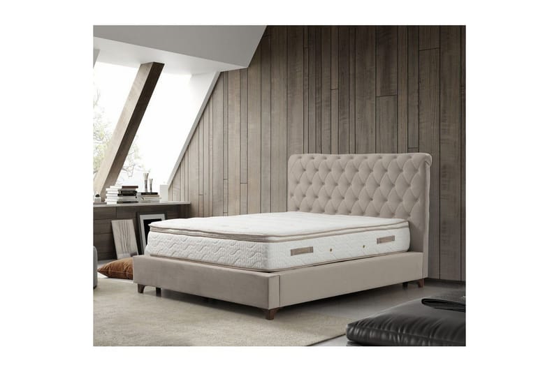 Dobbel madrass, base og hodegjerde Subra-sett Beige - 160 x 200 cm - Møbler - Senger - Komplett sengepakke