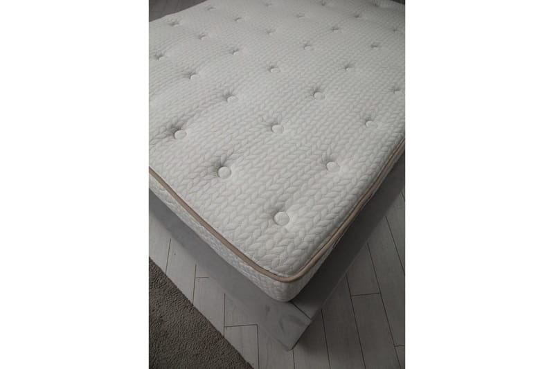 Dobbel madrass, base og hodegjerde Subra-sett Grå - 160 x 200 cm - Møbler - Senger - Komplett sengepakke