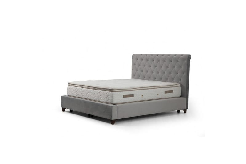 Dobbel madrass, base og hodegjerde Subra-sett Grå - 160 x 200 cm - Møbler - Senger - Komplett sengepakke