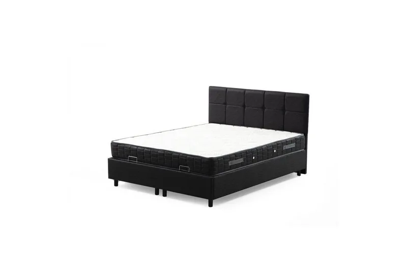 Dobbel madrass, base og hodegjerde Sudalmuni sett antrasitt, 140 x 114 x 200 cm