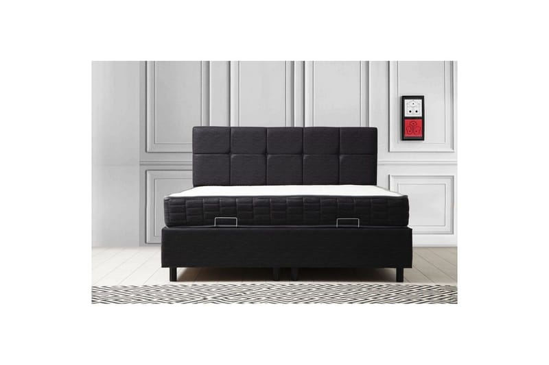 Dobbel madrass, base og hodegjerde Sudalmuni sett antrasitt - 150 x 114 x 200 cm - Møbler - Senger - Komplett sengepakke
