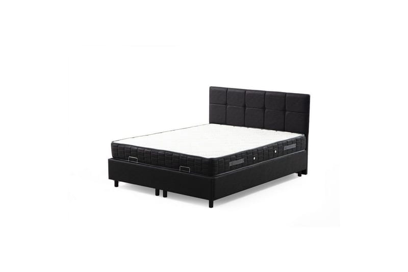 Dobbel madrass, base og hodegjerde Sudalmuni sett antrasitt - 150 x 114 x 200 cm - Møbler - Senger - Komplett sengepakke