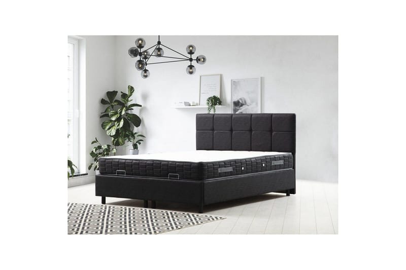 Dobbel madrass, base og hodegjerde Sudalmuni sett antrasitt - 150 x 114 x 200 cm - Møbler - Senger - Komplett sengepakke