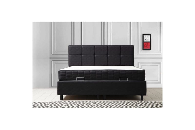 Dobbel madrass, base og hodegjerde Sudalmuni sett antrasitt - 160 x 114 x 200 cm - Møbler - Senger - Komplett sengepakke