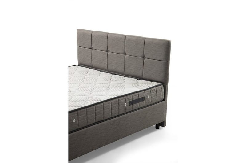 Dobbel madrass, base og hodegjerde Sudalmuni Sett Lysegrå - 140 x 114 x 200 cm - Møbler - Senger - Komplett sengepakke