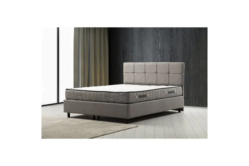 Dobbel madrass, base og hodegjerde Sudalmuni Sett Lysegrå - 160 x 114 x 200 cm - Møbler - Senger - Komplett sengepakke